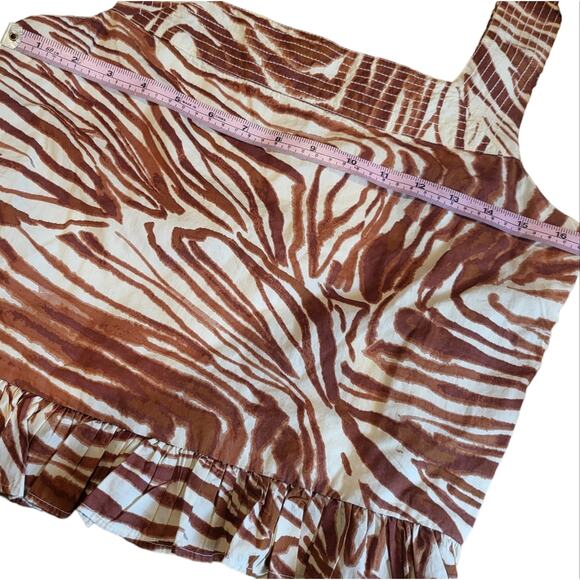 Anthropologie Love The Label Smocked Puff Sleeve Blouse Zebra Square Neck Boho M - Picture 5 of 8